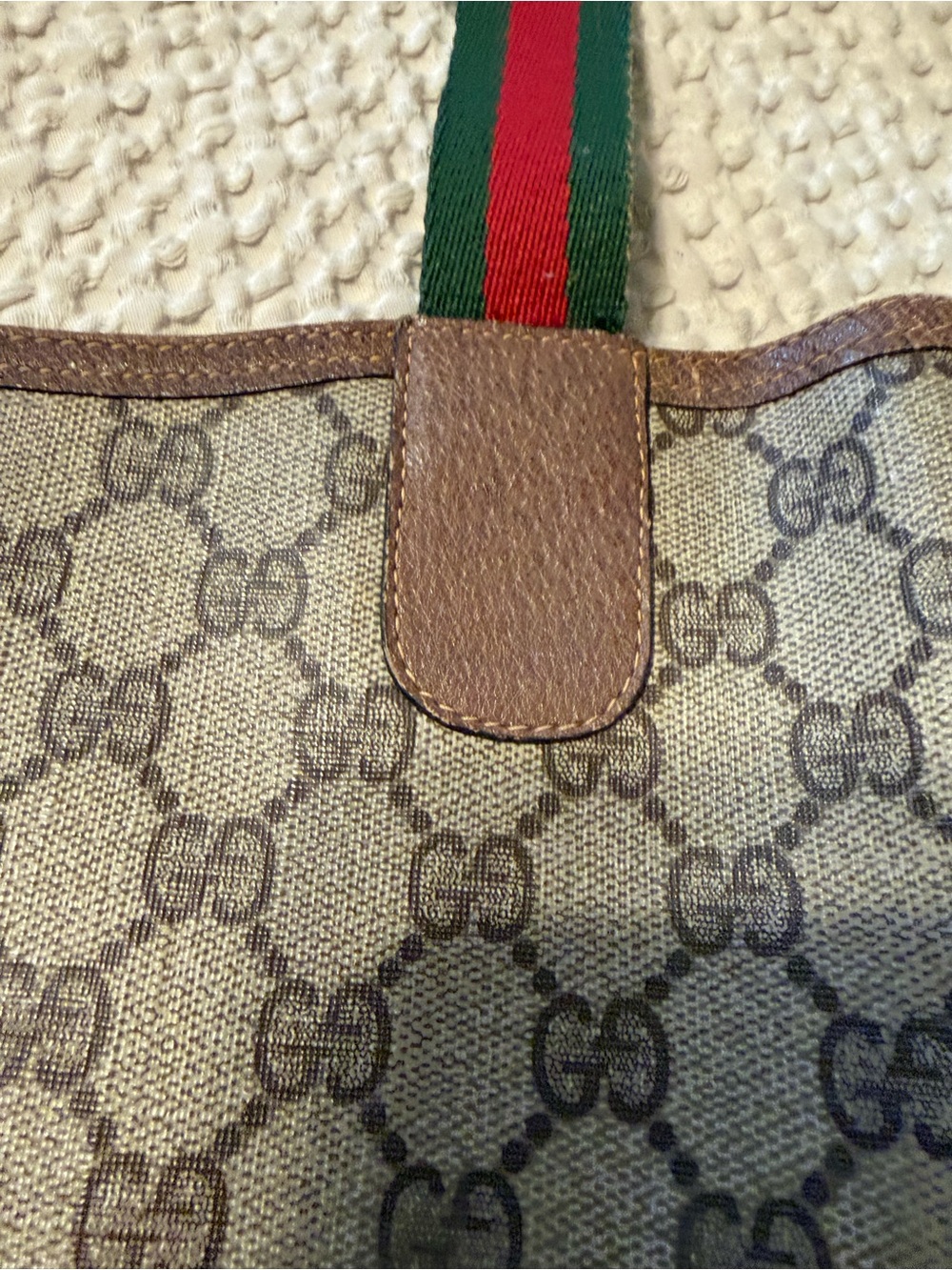 Gucci Brown Beige GG Canvas Tote with Red-Green Web Straps - Picture 5 of 16